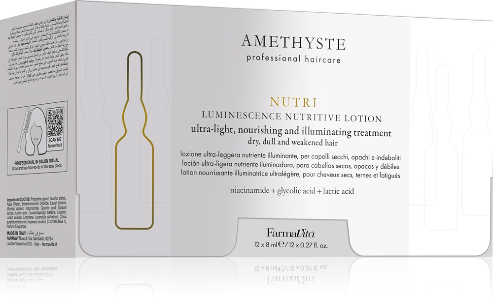 

Ампула Amethyste hydrat увлажняет и придает блеск Farmavita, 12× 8 мл