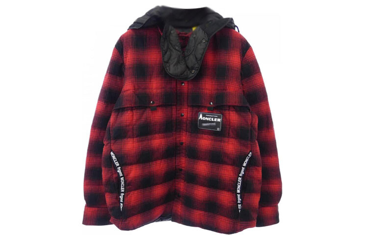 

Пуховик мужской черный/красный в клетку Moncler