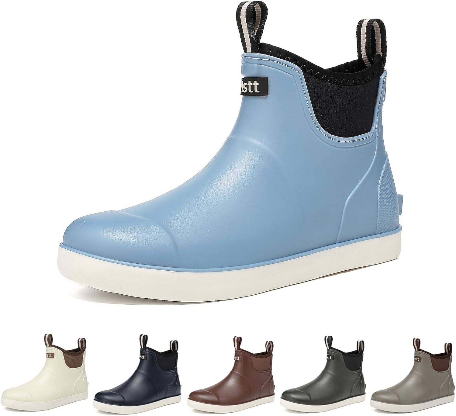 

Мужские ботинки для палубы, водонепроницаемые туфли для палубы, дождевые ботинки, ботинки для рыбалки в соленой воде, резиновые нескользящие садовые сапоги для садоводства, прогулок на лодке, кемпинга, парусного спорта и рыбалки Hsbdnzq, синий