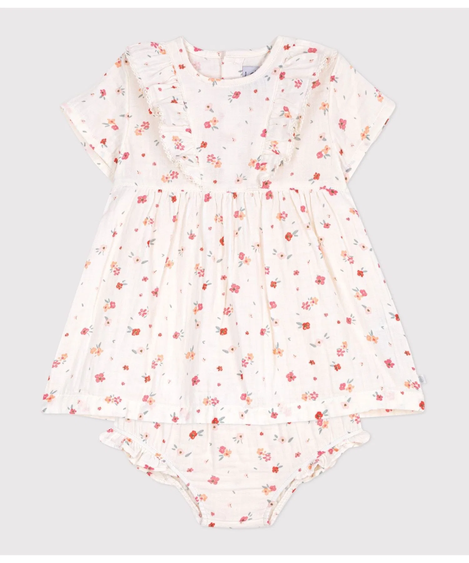 Детское платье с цветочным принтом и трусами-шортиками Petit Bateau белое — фото 2