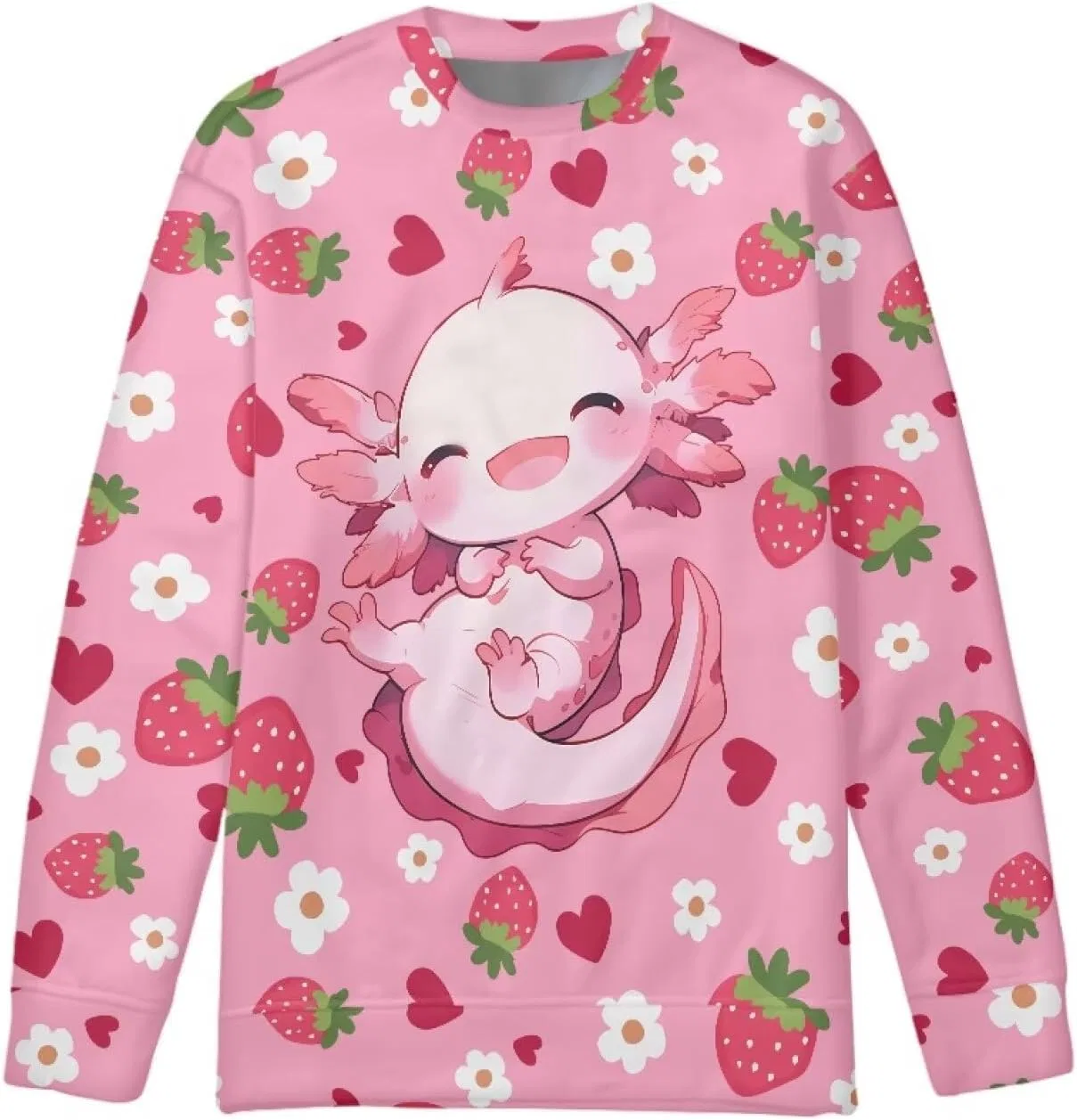 Детская толстовка с принтом Axolotl Strawberry Kawaii, ZPINXIGN, 6-14 лет — фото 3