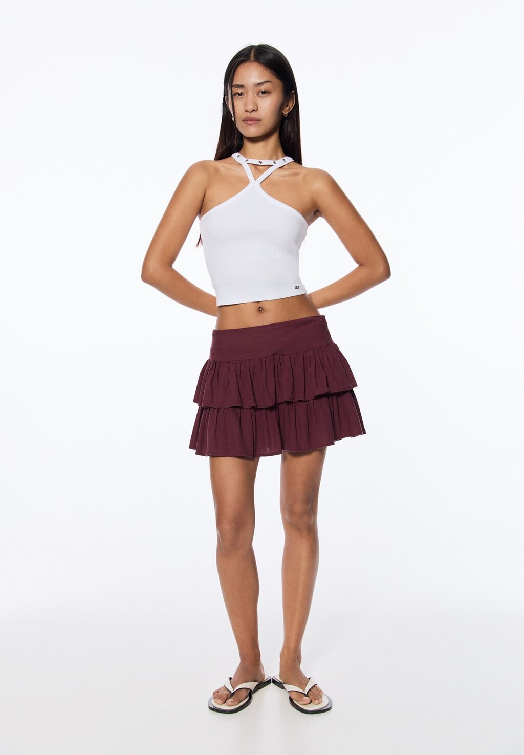 

Плиссированная юбка RUFFLED PULL&BEAR, Бургундия