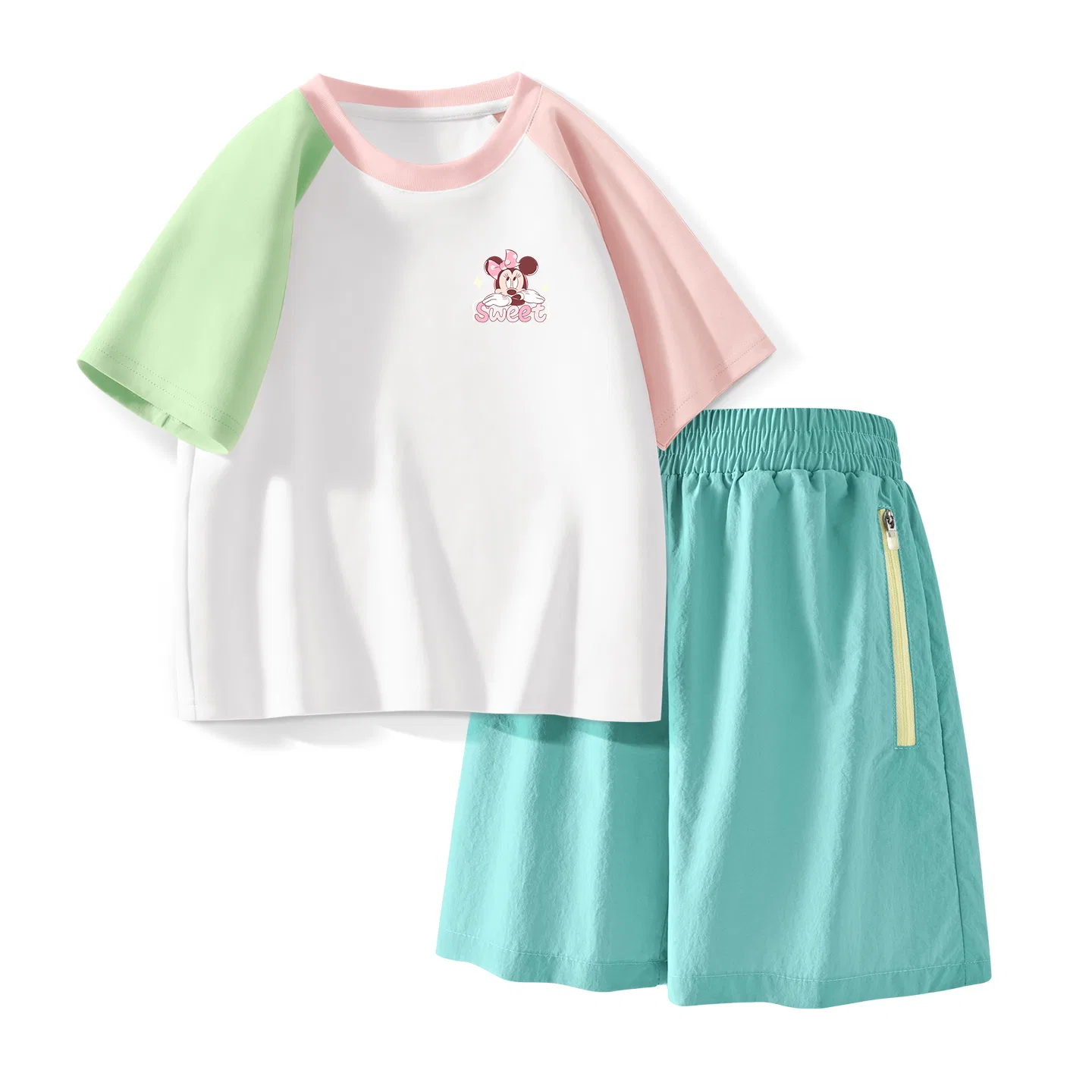 Детский спортивный костюм Casual Sportswear 2 Piece Set Disney, Delorine K Green Pink+Solid Color Mint Green