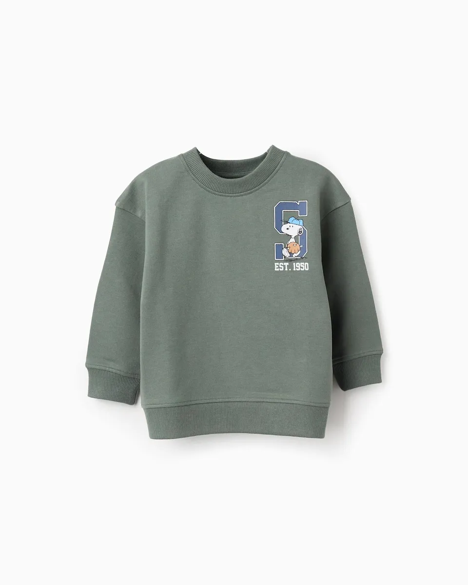 

Детская толстовка для мальчика 100% хлопок с рисунком Снупи Zippy, серно-зеленый