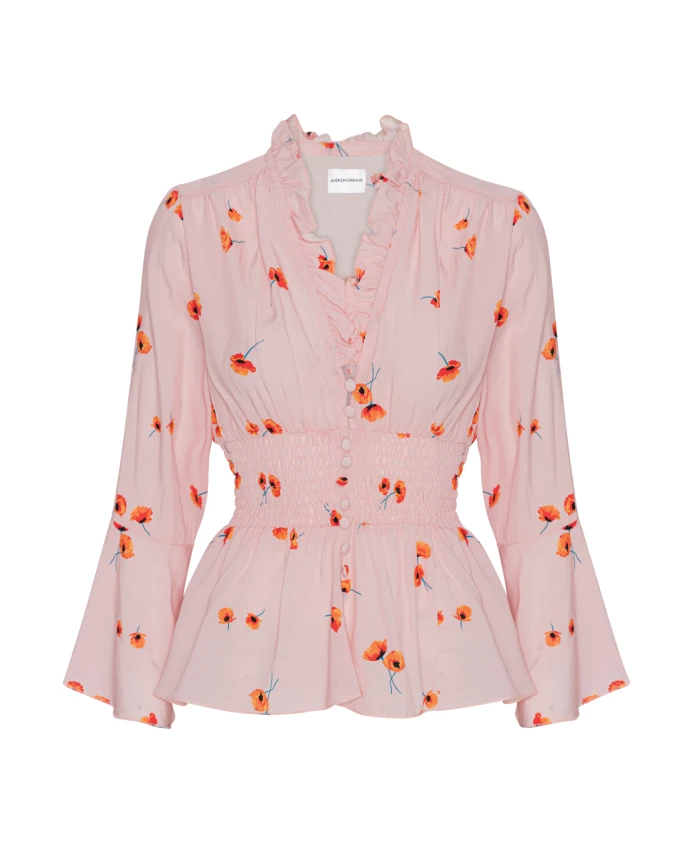 

Топ с цветочным принтом, сборками и рукавами 3/4 Americandreams, мультиколор