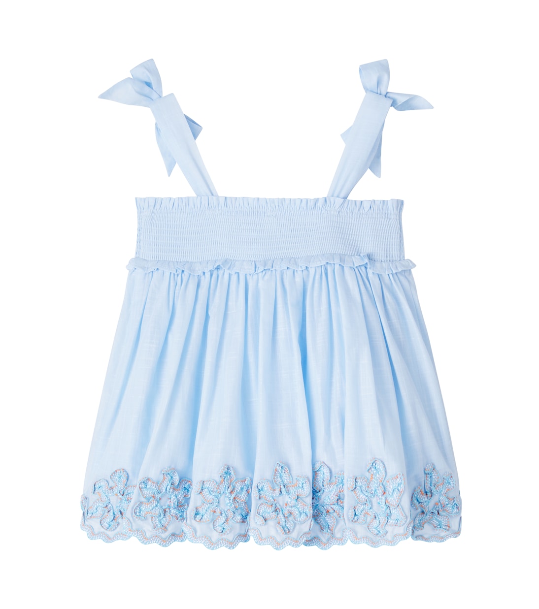 Каскадский топ из плиссированного хлопка Zimmermann Kids, Dusty Blue Multi — фото 4