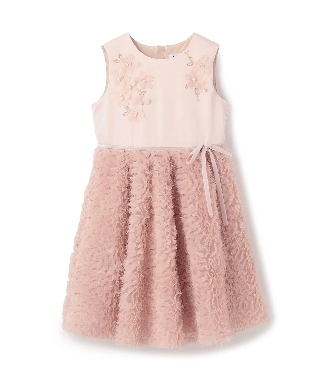 Платье с тюлевыми воланами, цветочный мотив, полиэстер, розовое