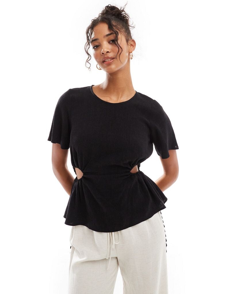 

ASOS DESIGN – черная футболка из смесового льна с вырезами по бокам