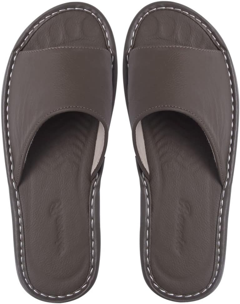 

Унисекс кожаные домашние тапочки JadeRich с открытым носком, удобные плоские шлепанцы с противоскользящей подошвой для женщин и мужчин, серый