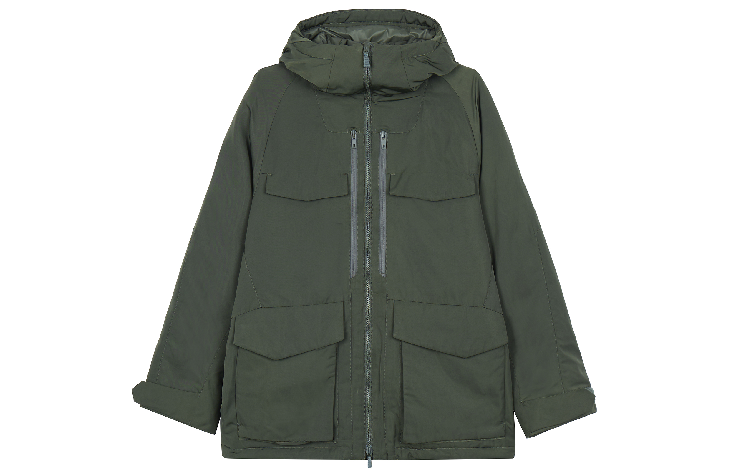 

UNIQLO Белая альпинистская гибридная пуховая удлиненная парка, Dark Green