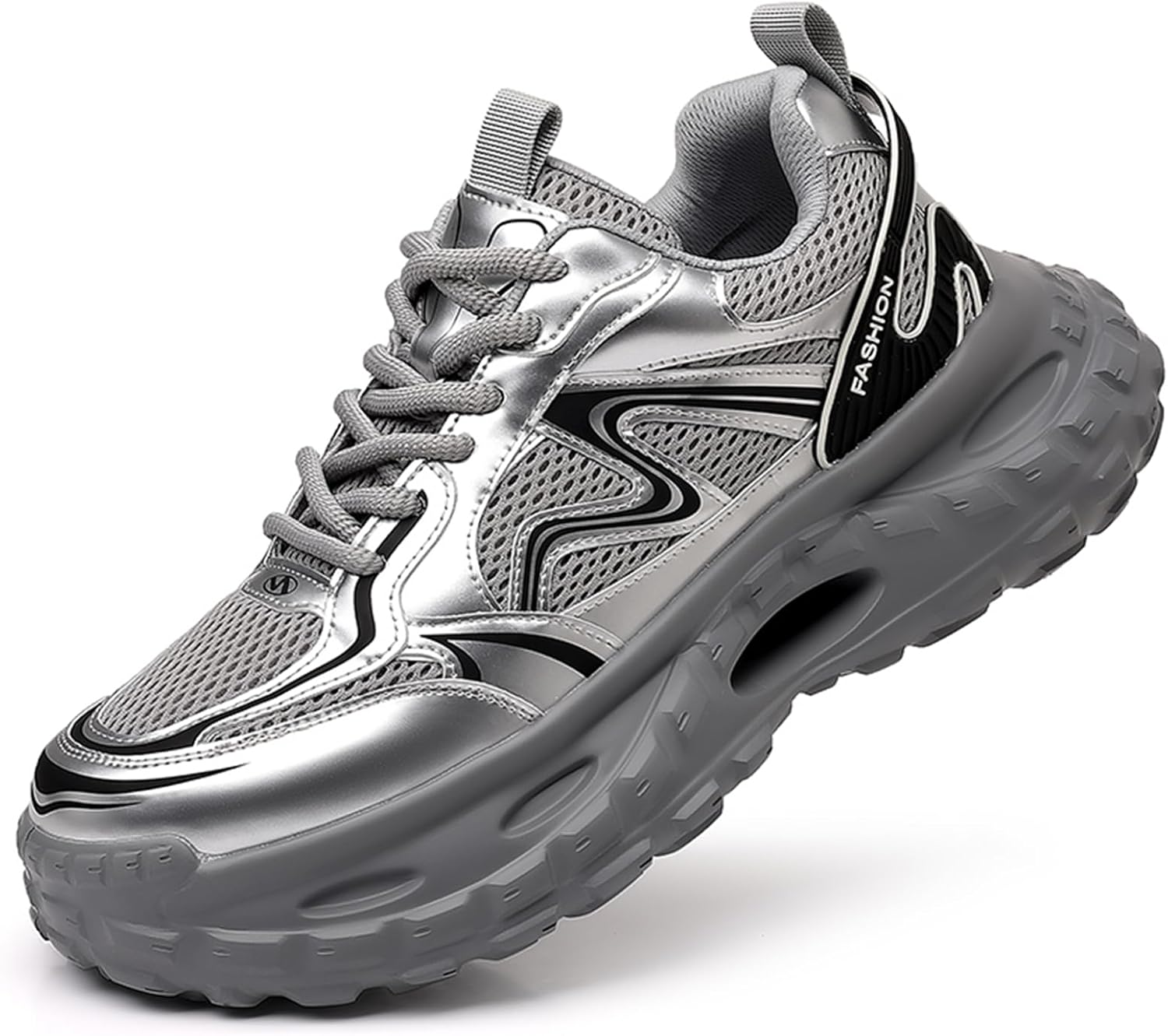 

Мужские модные кроссовки на массивной подошве с дышащей сеткой, шнуровкой, удобные, противоскользящие, в стиле Y2K, для ходьбы, повседневные, спортивные, для тренировок и тенниса Netehadi, серебро