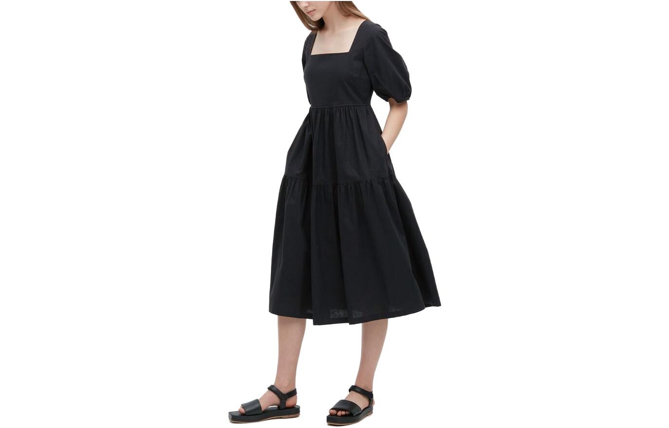 

Платье с короткими рукавами женское черное Uniqlo