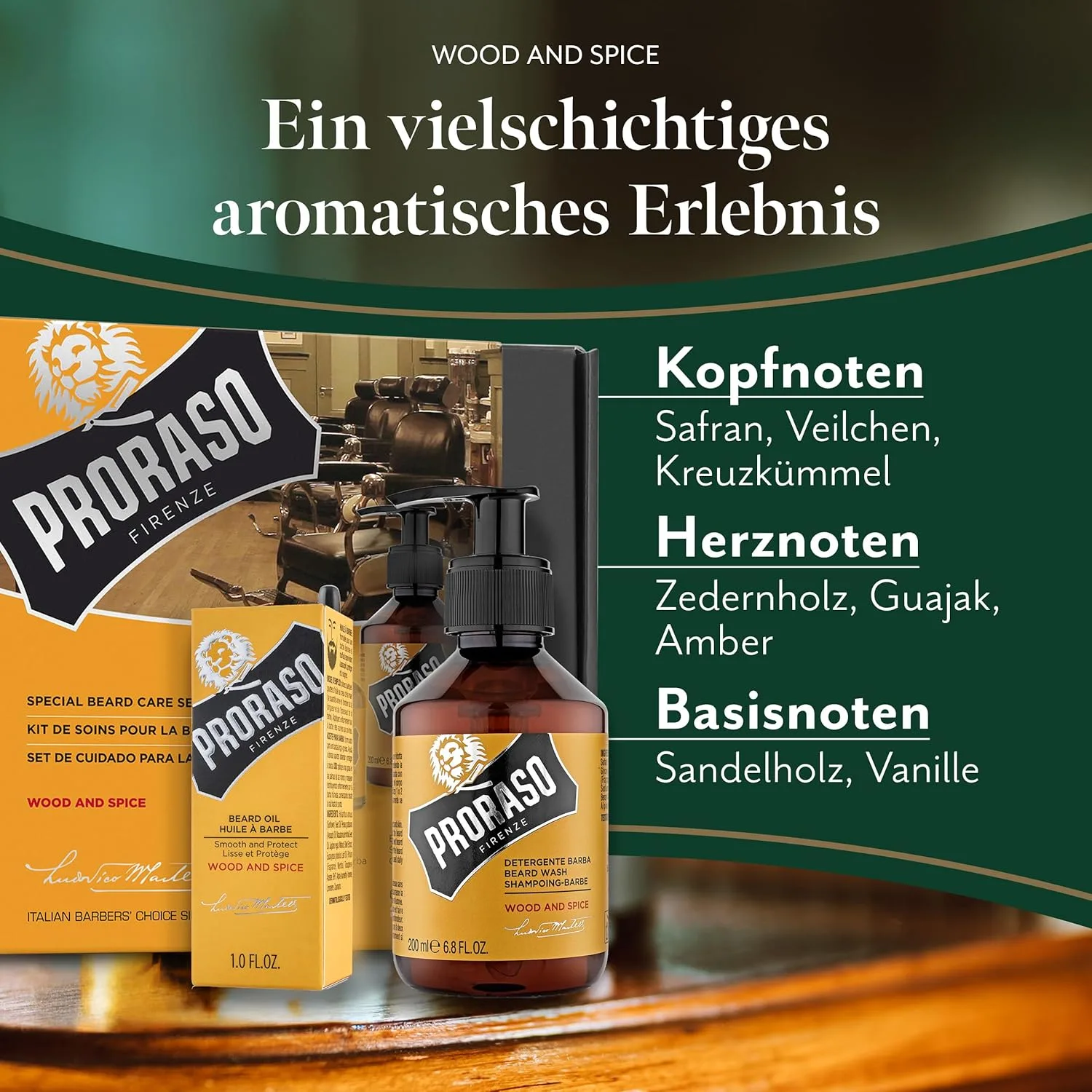 Набор для ухода за бородой Proraso Wood and Spice Duo Kit - шампунь и масло для бороды с теплым древесным ароматом для длинных или густых бород - Премиальный итальянский подарочный набор для мужчин — фото 3