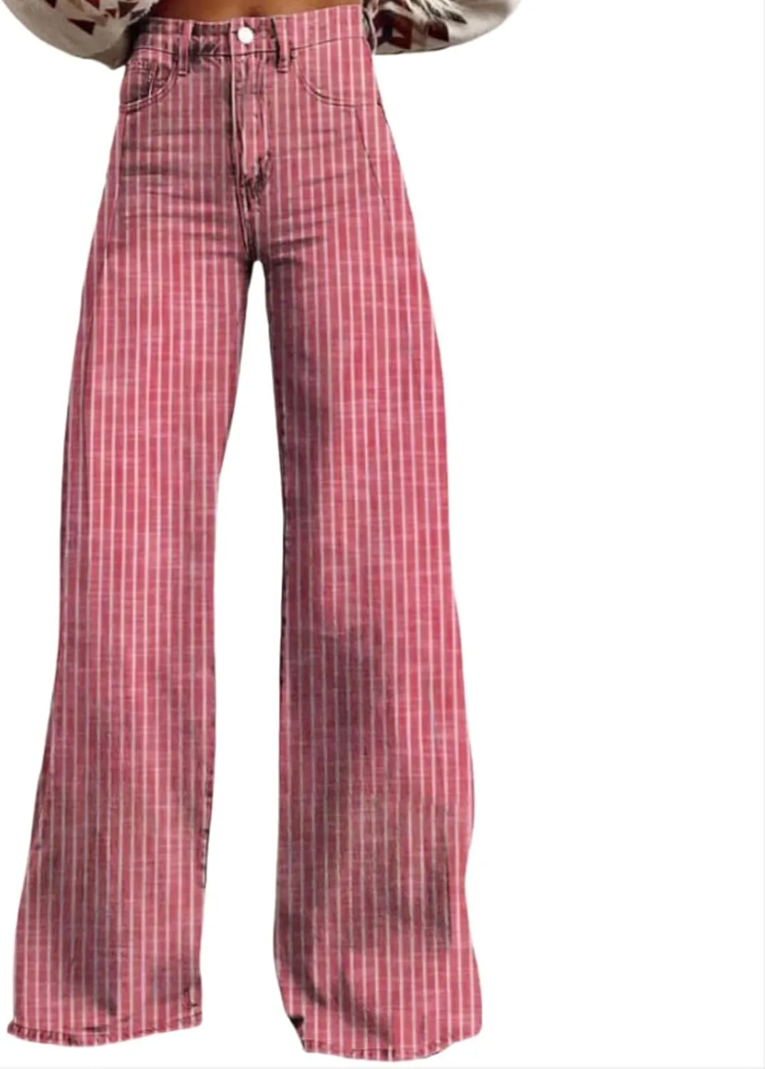 

Женские джинсы в полоску, классические, с высокой посадкой и широкими штанинами Skayqhcw