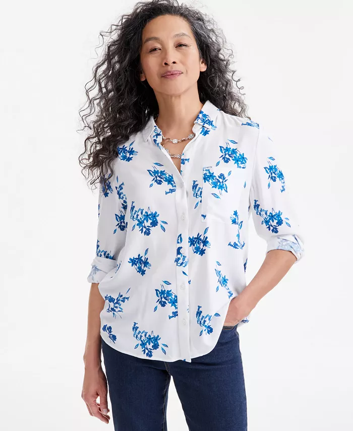 

Женская рубашка с принтом на пуговицах Perfect Shirt Style & Co, синий