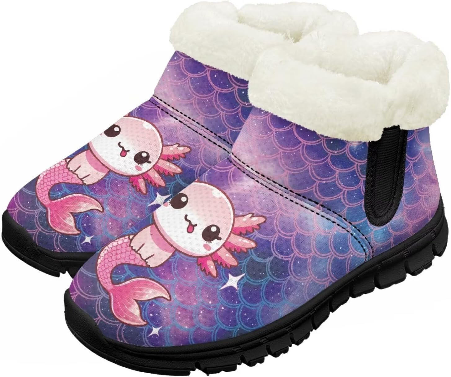 

Детские зимние сапоги для девочек, водонепроницаемые, противоскользящие, для холодной погоды, с искусственным мехом, походные ботинки Goronwyfloyd, Mermaid Scales Axolotl