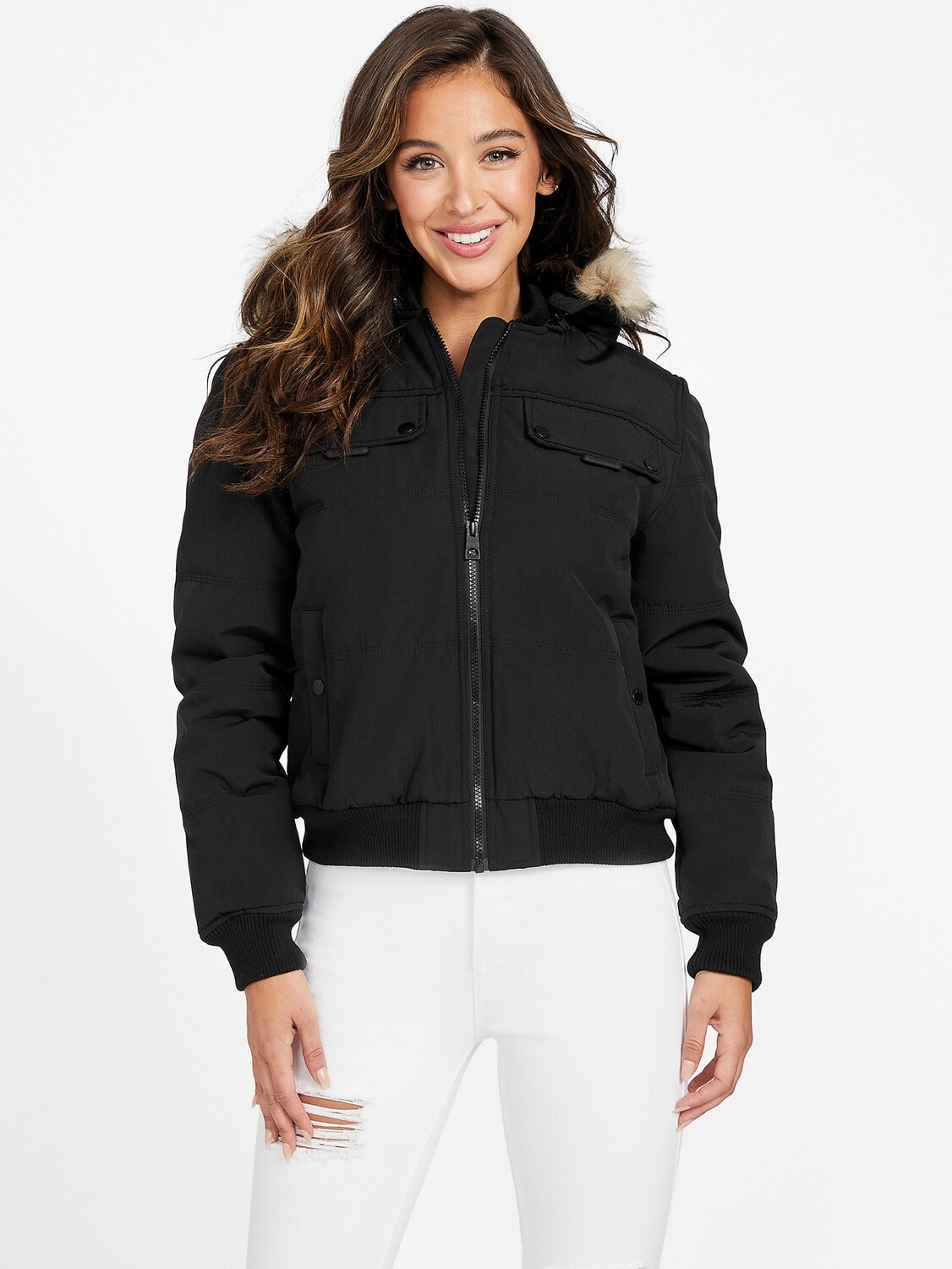 

Стеганая куртка Eco Dustina с капюшоном Guess Factory, черный