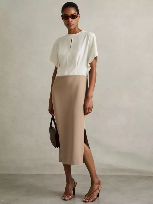 

Платье Reiss Miller Colour Block Midi, цвет ivory/stone