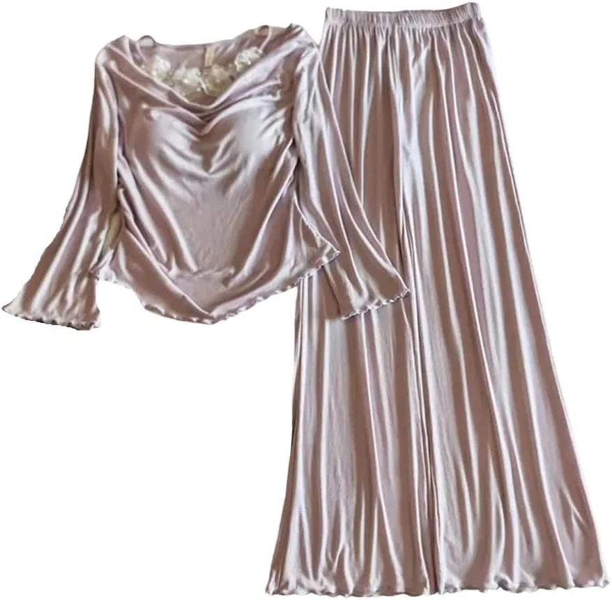 Комплект пижамы модал, Women's Elegant Chest Pad Long Sleeve Pants Suit, фиолетовый