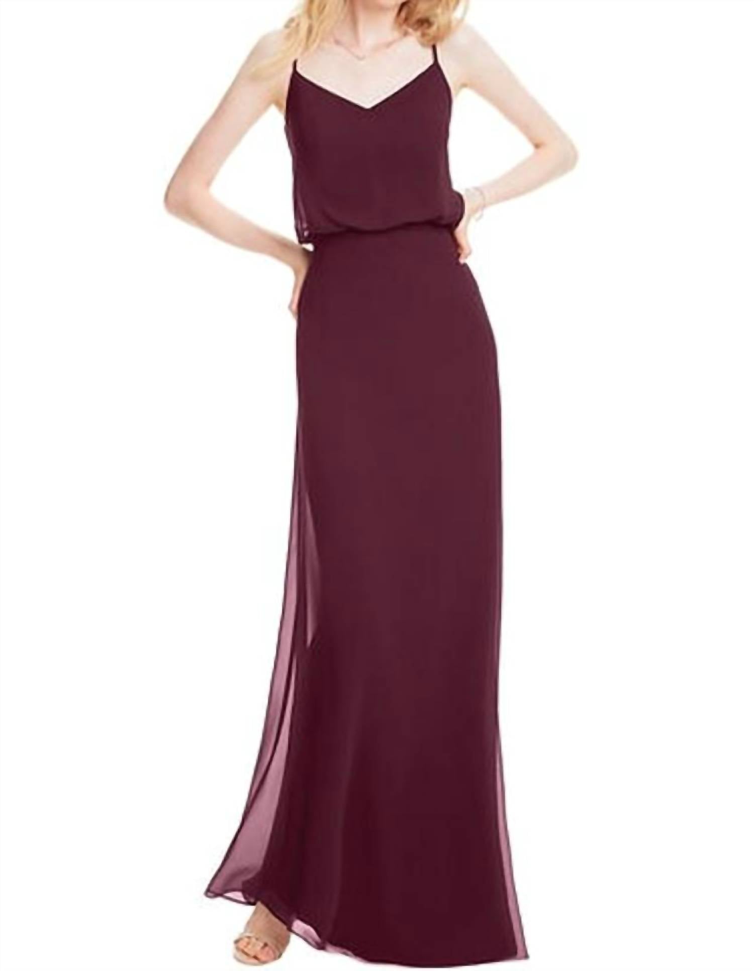 

Шифоновое платье фасона А-силуэт с V-образным вырезом для подружек невесты в винном цвете Bill Levkoff, Wine