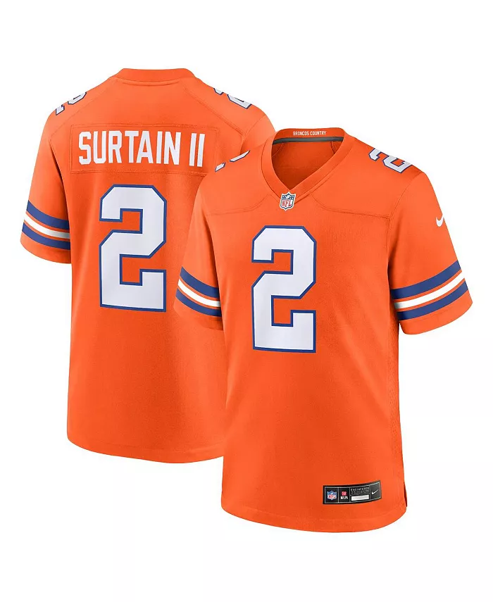 

Мужская игровая джерси Patrick Surtain II в оранжевом цвете Denver Broncos из коллекции Mile High Collection 1977 Throwback Player Nike
