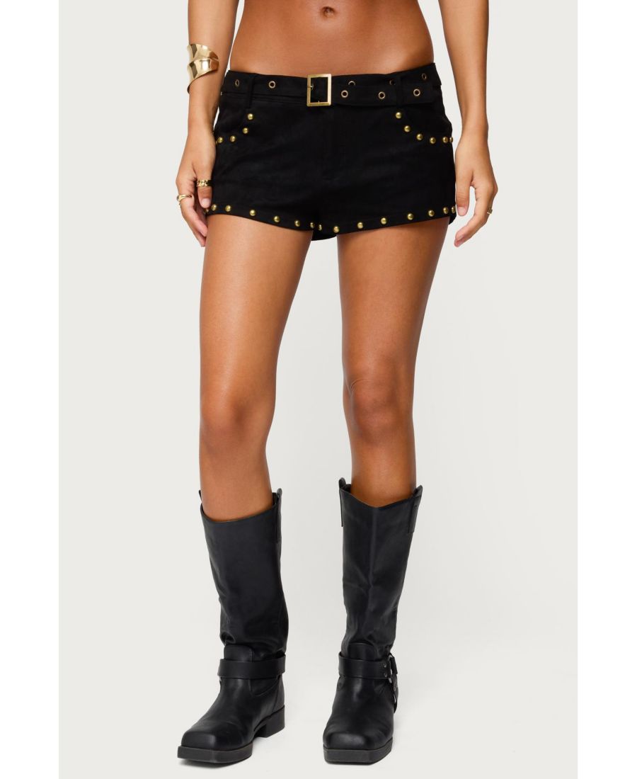 

Женские микрошорты из искусственной замши с заклепками Edikted, Black