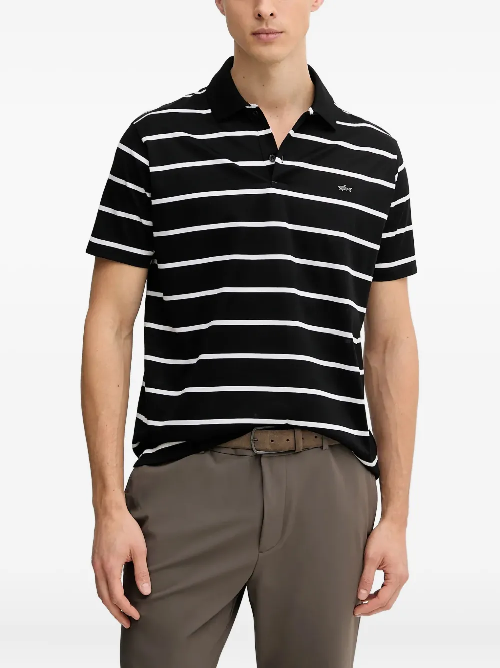 

Поло в полоску с логотипом Paul & Shark, черный