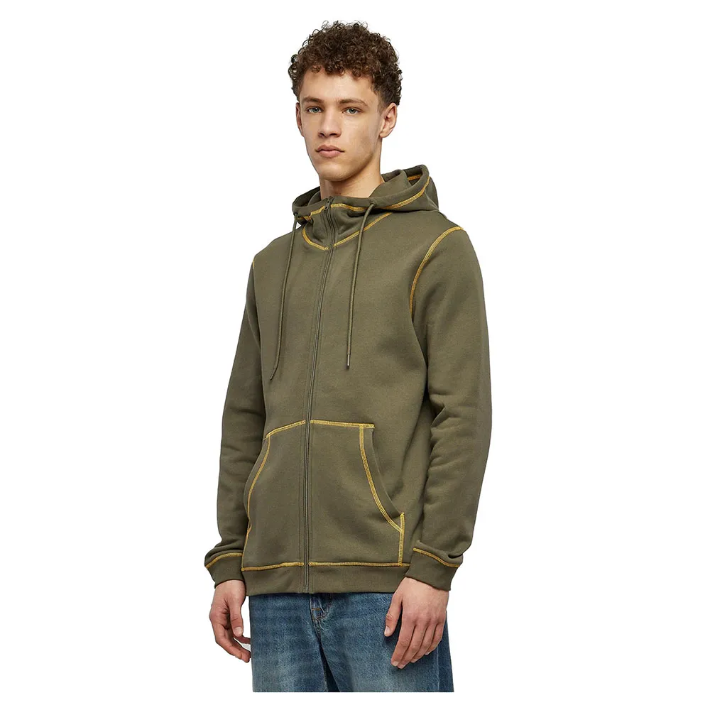 

Толстовка Urban Classics Organic Contrast Flatlock Stitched full zip, зеленый