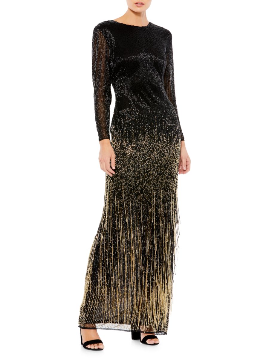 

Платье-колонна с бахромой и бисером Mac Duggal, цвет Black Gold