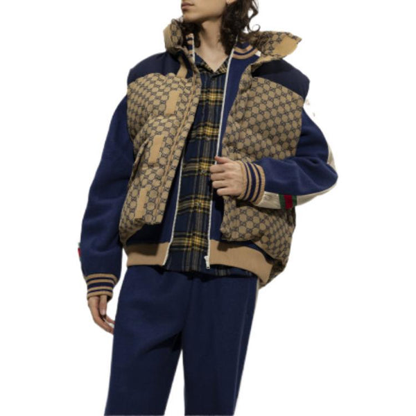 Жилет gg canvas down vest with detachable hood 'beige navy' Gucci, бежевый — фото 4