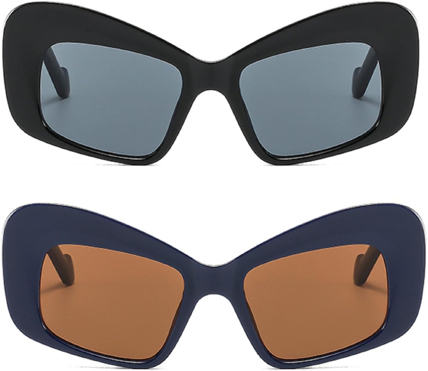 

Большие солнцезащитные очки «кошачий глаз» для женщин, модные коричневые солнцезащитные очки с леопардовым принтом, трендовые солнцезащитные очки в крупной черной оправе, N45 mincl, 2pcs-black&blue Brown