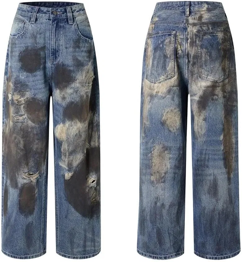 Джинсы с потертостями Men's Vintage Ripped Baggy Jeans, B575 Blue — фото 3