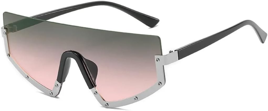 

Солнцезащитные очки для женщин и мужчин, роскошные, с одной линзой, металлическая полуободковая оправа, уникальный внешний вид, ретро для фотосессий на открытом воздухе UATXTAU, C3 Silver-green Pink