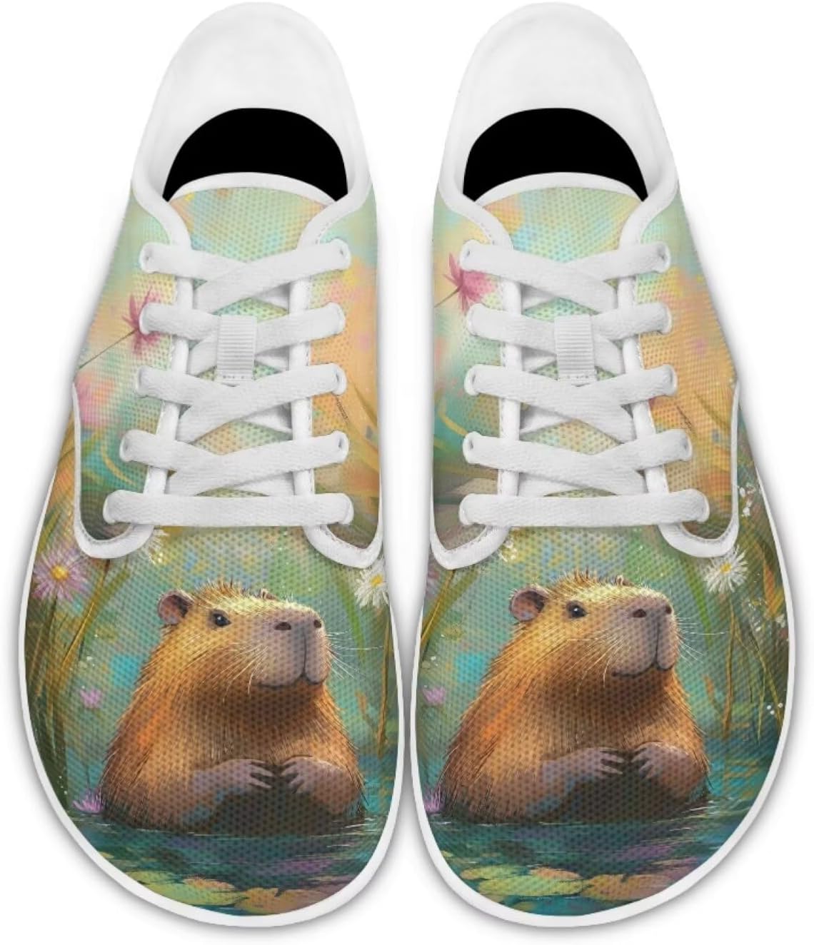 

Кроссовки для ходьбы Forchrinse Capybara and Flower для женщин и подростков, минималистичные повседневные прогулочные туфли на шнуровке из сетчатого материала