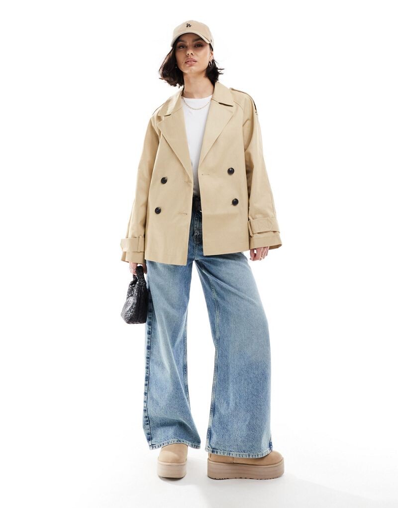 

Короткий тренч цвета камня ASOS DESIGN