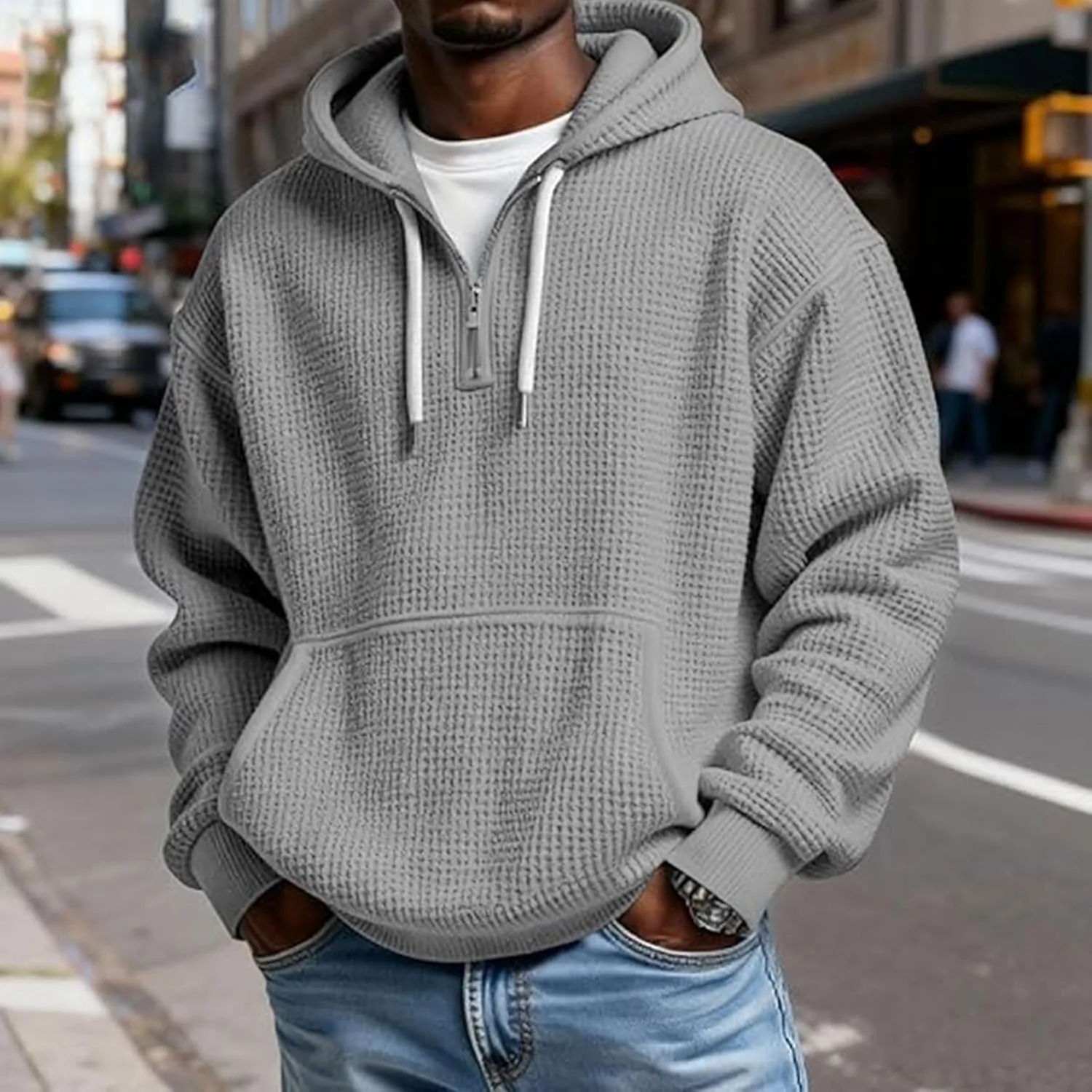 Толстовка с капюшоном Quarter Zip для мужчин Big And Tall, оверсайз, с карманами — фото 2
