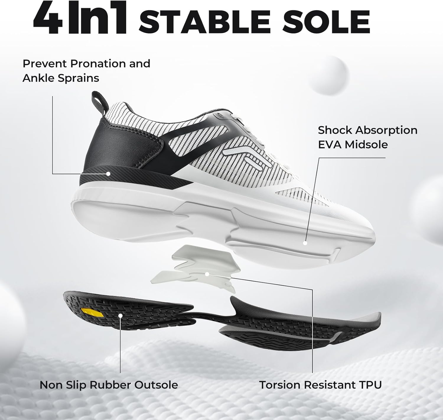 Кроссовки FitVille Extra Wide для мужчин для игры в пиклбол, теннисные кроссовки с поддержкой свода стопы, белый/черный — фото 4