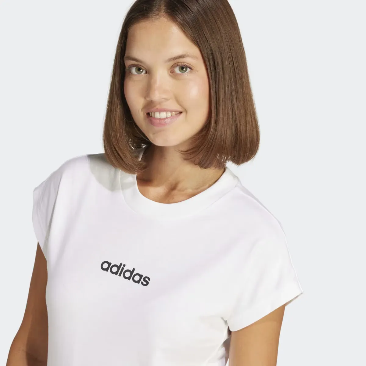 Women's Essentials Линейная хлопковая футболка Adidas, белый — фото 3