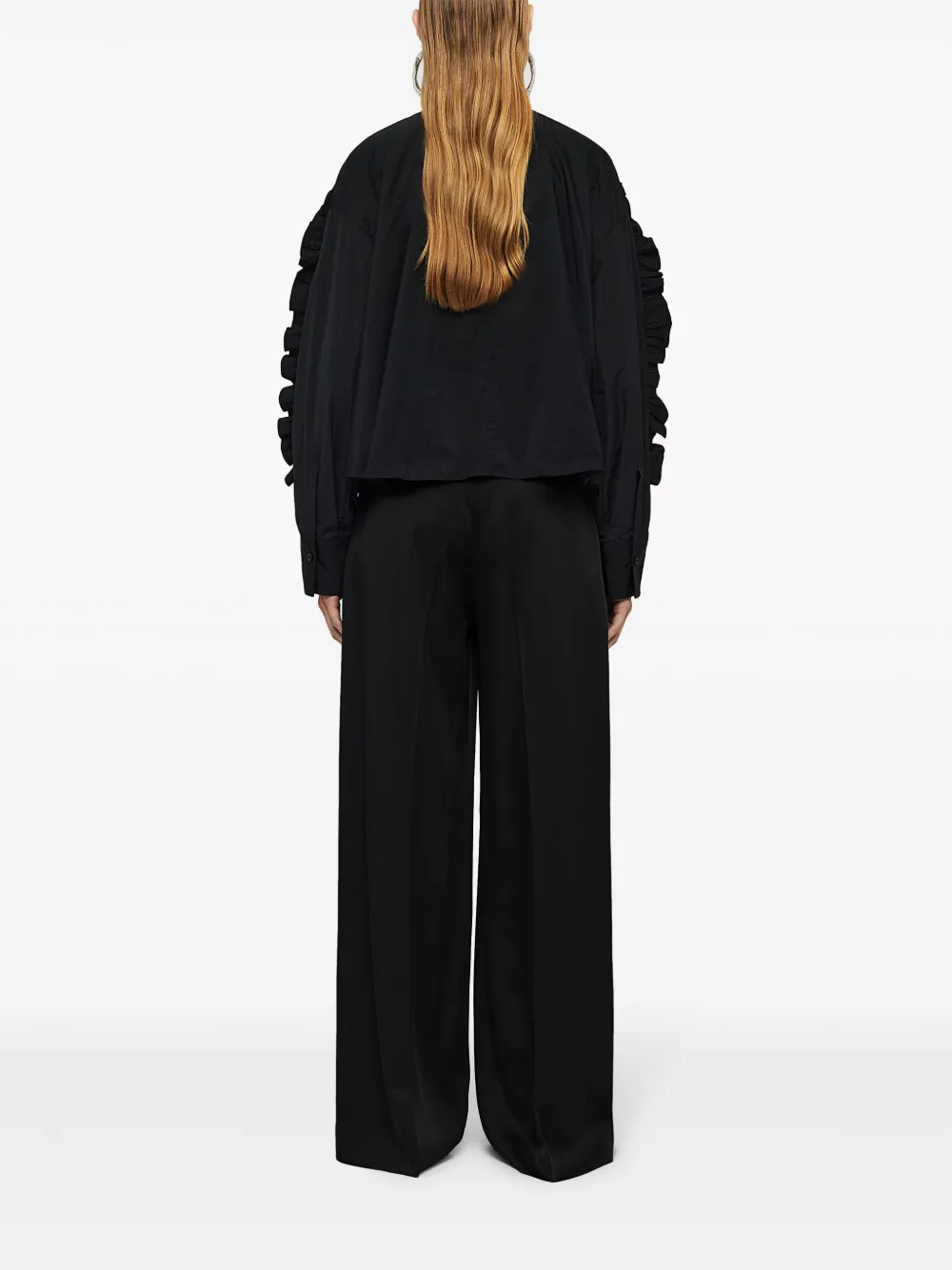 Брюки строгого кроя с поясом и завязками JIL SANDER, черный — фото 3