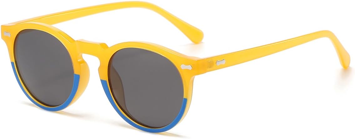 

NIDOVIX Винтажные поляризованные солнцезащитные очки для мужчин и женщин, круглые, в стиле ретро, ​​классические, модные, с защитой от УФ-излучения UV400, D3 Yellow&blue/Grey