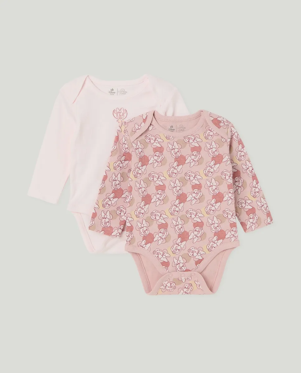 

Набор из 2 длинных боди с принтом Минни для младенцев Cotton Juice, розовый