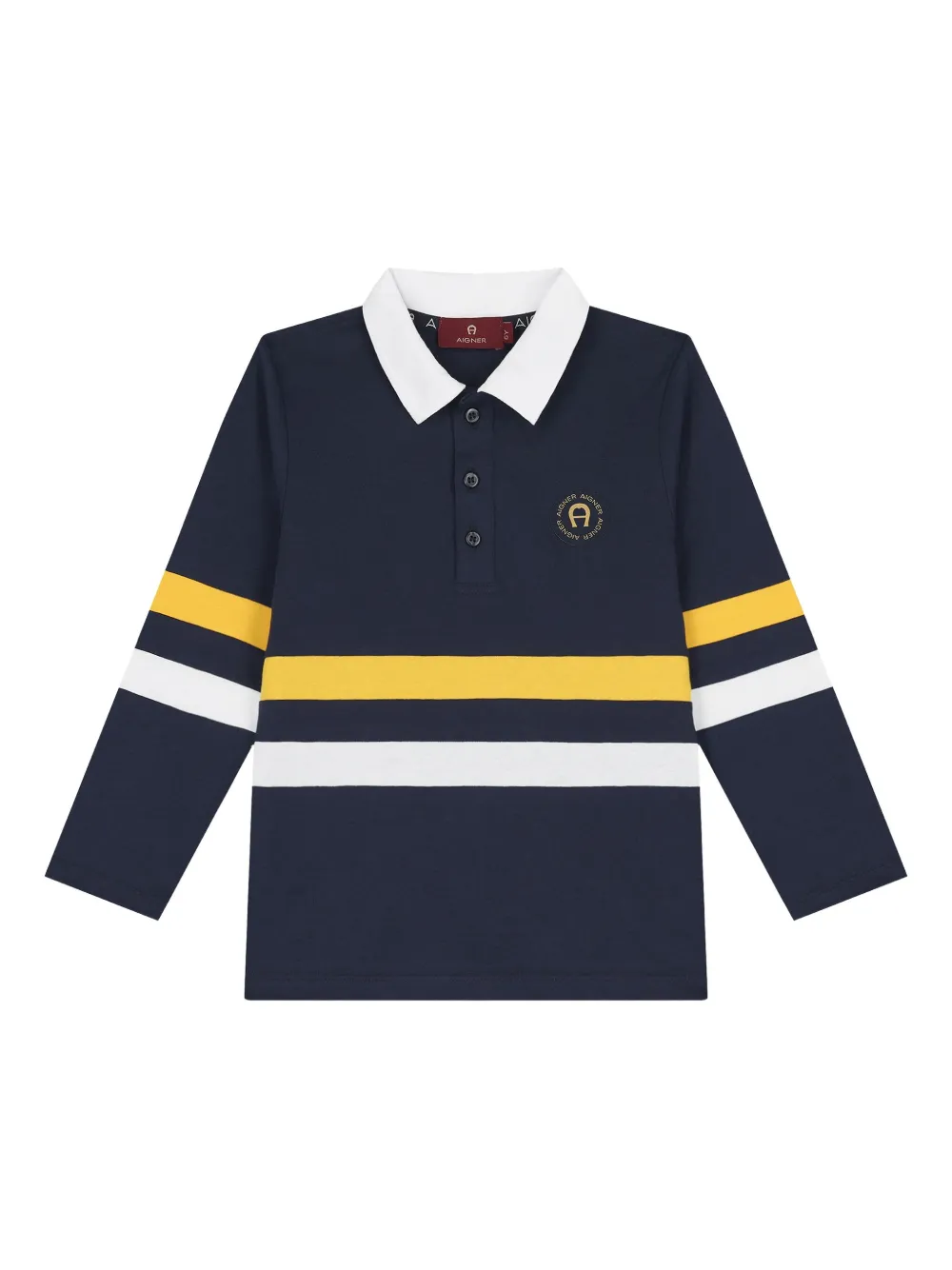 Полосатая рубашка поло с длинными рукавами Aigner Kids, синий