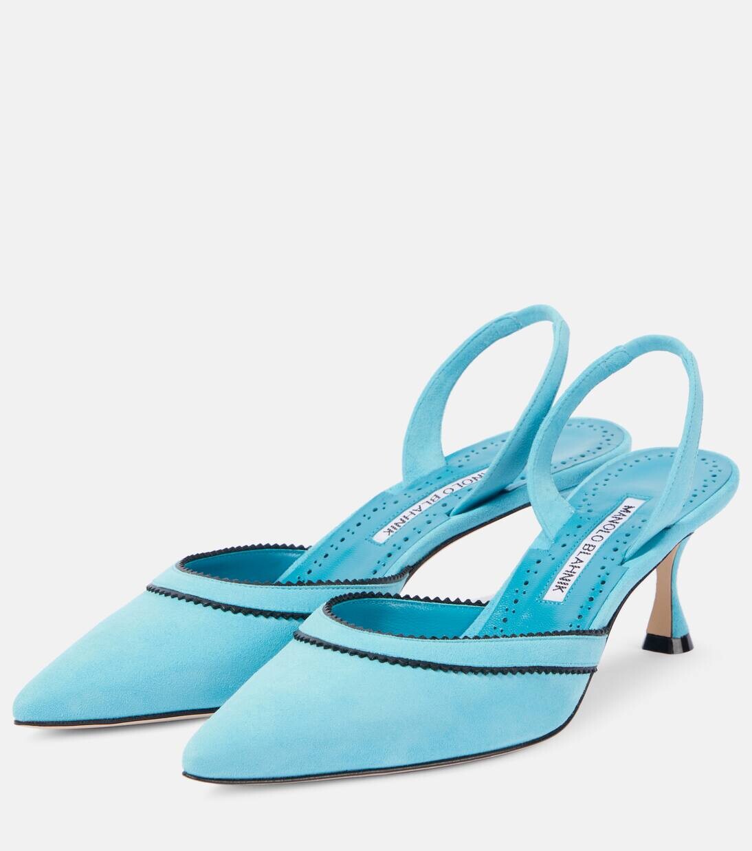 Туфли-лодочки Brontiasli из замши с открытой пяткой Manolo Blahnik, цвет 4514 lblu/0015 blck — фото 4