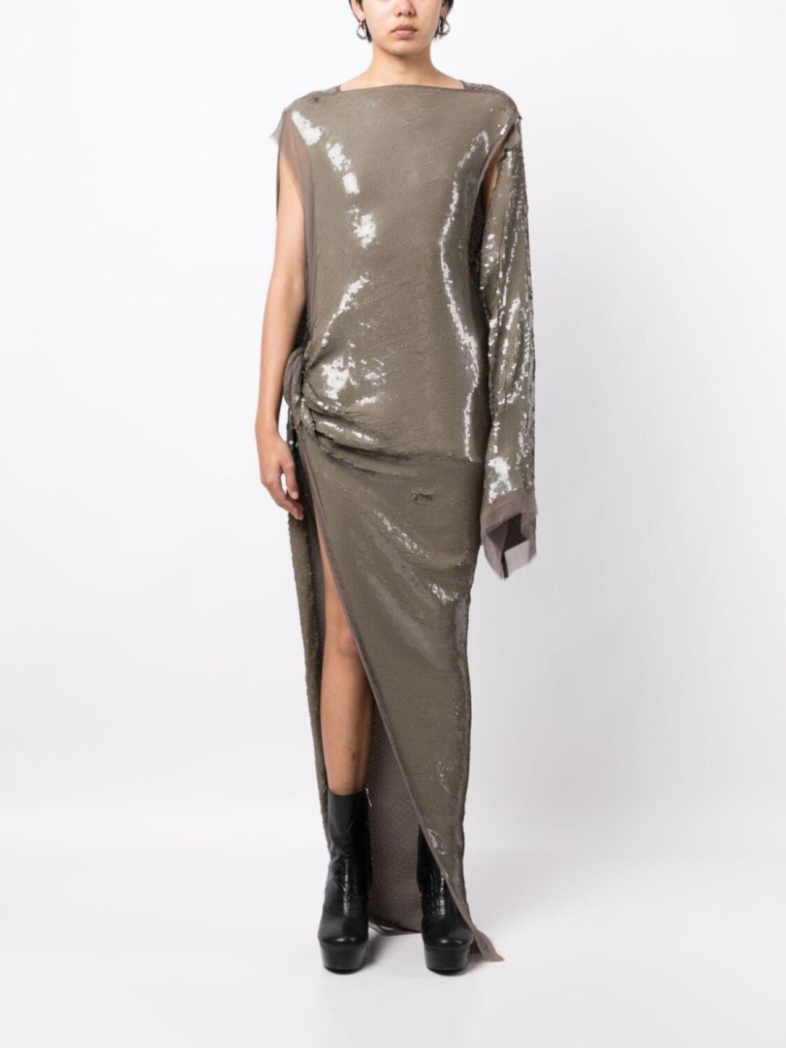 Rick Owens платье асимметричного кроя с пайетками, серый — фото 2