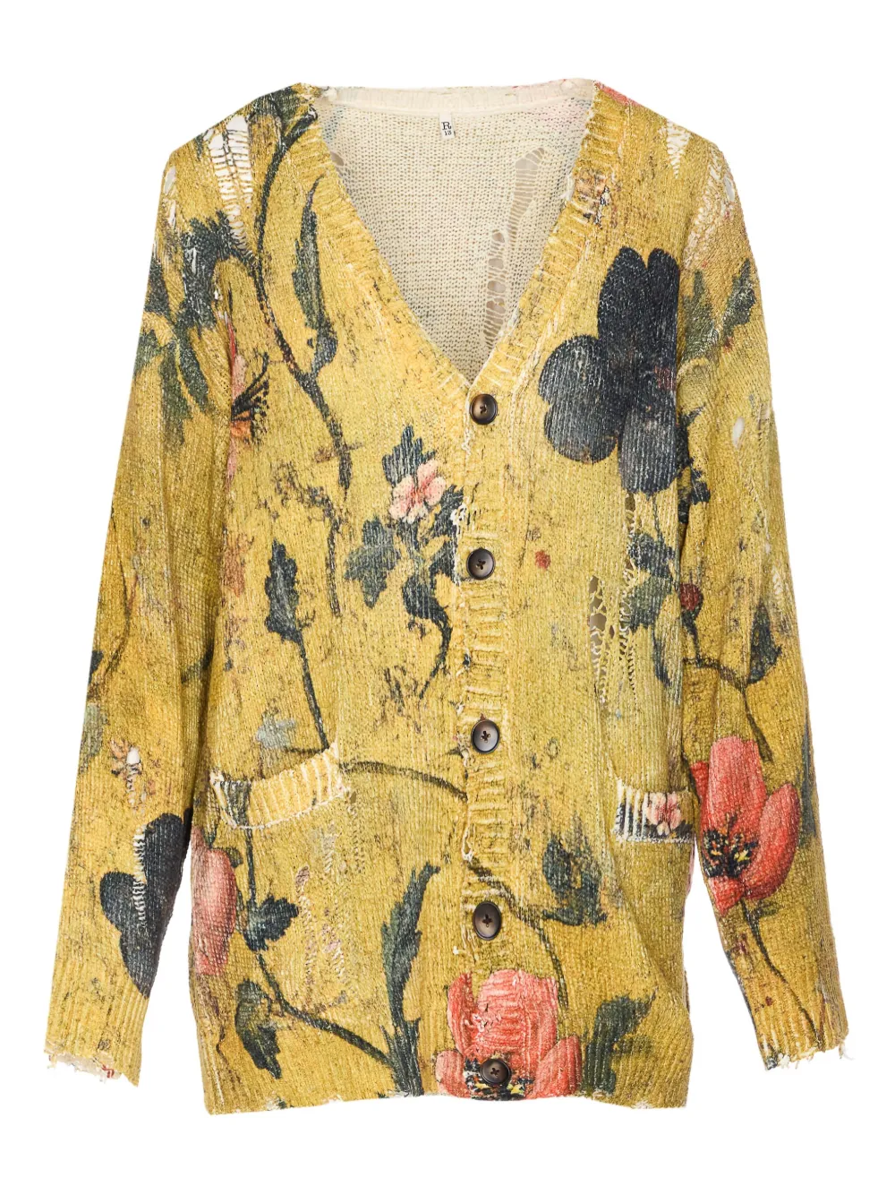 

Кардиган с эффектом потертости и цветочным принтом R13, желтый