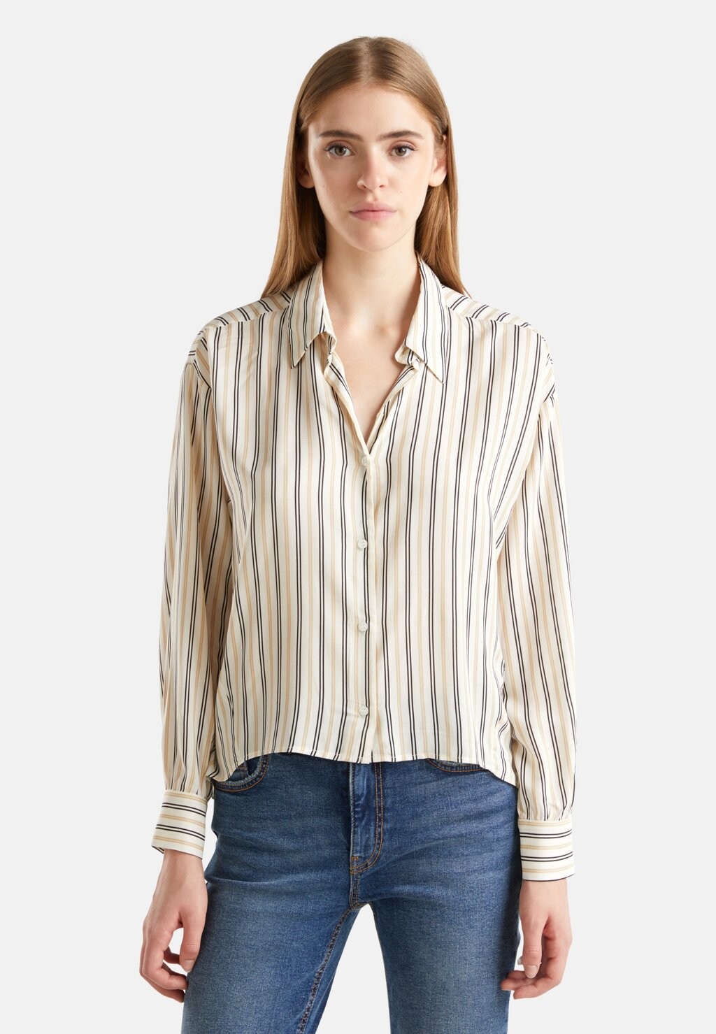 

Блузка на пуговицах STRIPED WITH V-NECK United Colors of Benetton, бежевый
