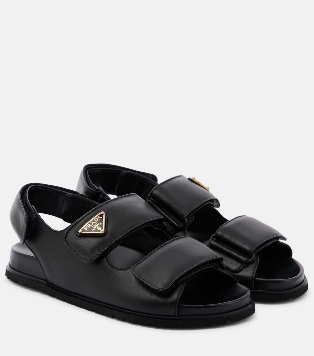 Кожаные сандалии с логотипом Prada, черный