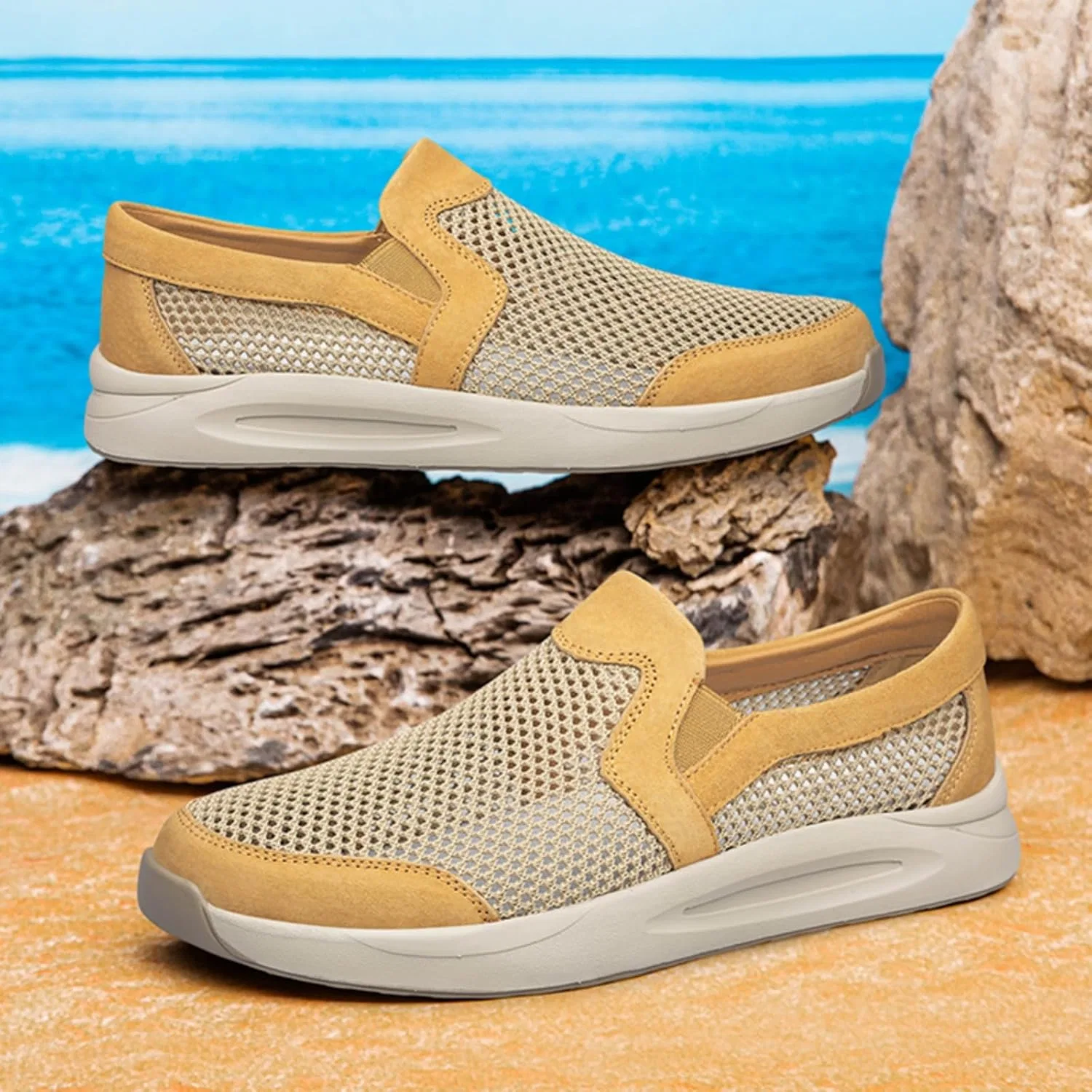 Мокасины мужские дышащие Mesh Loafers, желтый Aokisx — фото 3