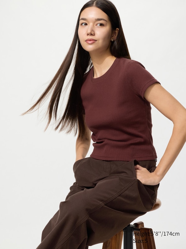 

Мини-футболка рифленая Uniqlo, 38 dark brown, Коричневый, Мини-футболка рифленая Uniqlo, 38 dark brown