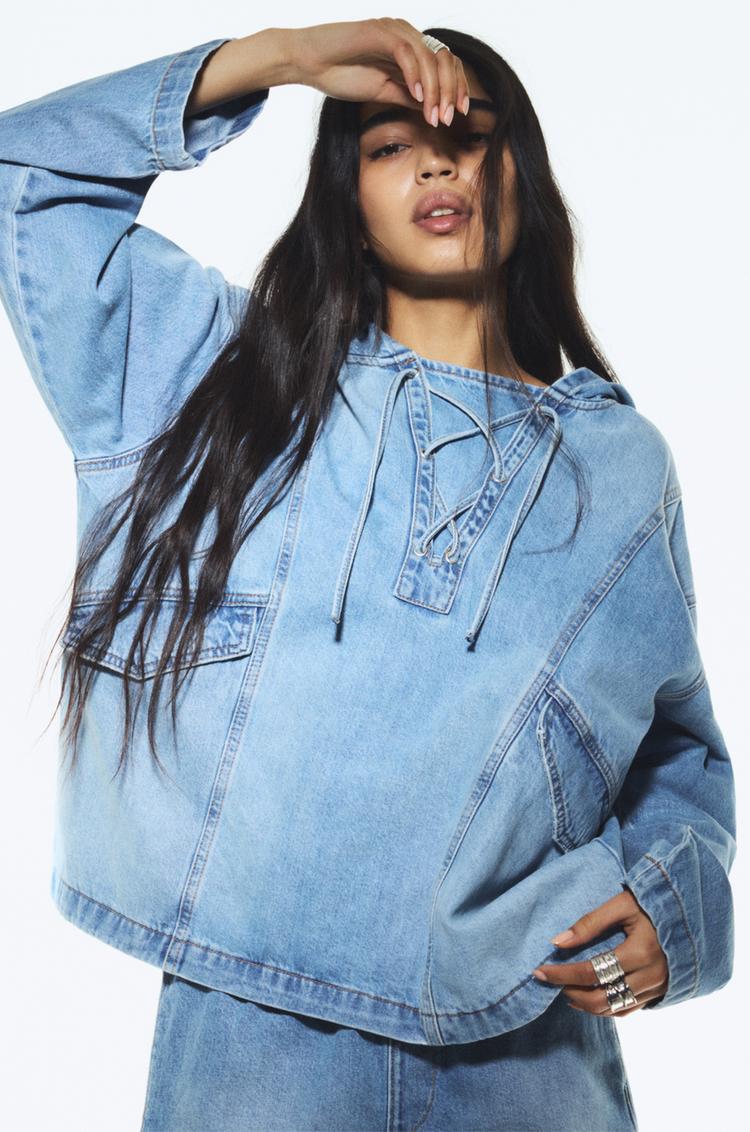 

Джинсовая куртка-анорак Pull And Bear, голубой